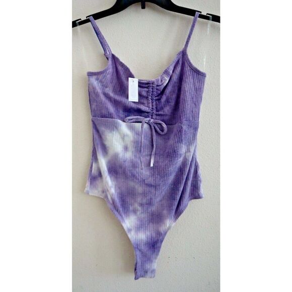 Sunset & Sixth 70987A04 Women's Sz Medium Purple Tie Dye Ribbed Thong Bodysuit - Picture 1 of 5